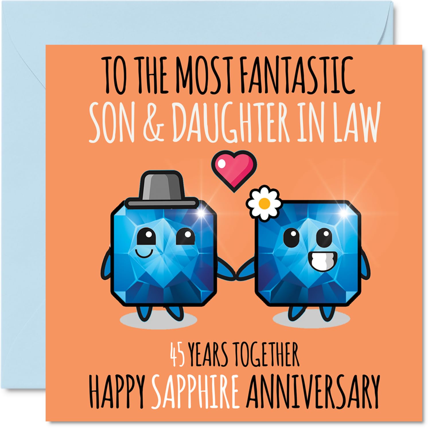 Cute Sapphire Anniversary Card for Son & Daughter In Law - 45 Years Together - Happy 45th Wedding Anniversary Cards for Daughter In Law Son, 145mm Greeting Cards Anniversaries