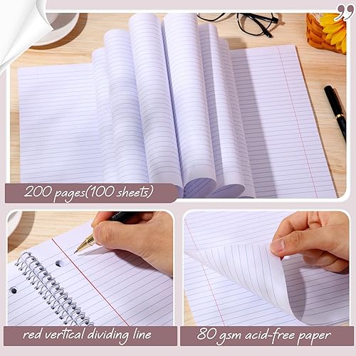 Miniatura 3 de Teling 8 cuadernos en espiral de 1 materia, cuaderno de rayas universitarias de 8 x 10 12 pulgadas, cuaderno en espiral de 3 agujeros, bolsillos