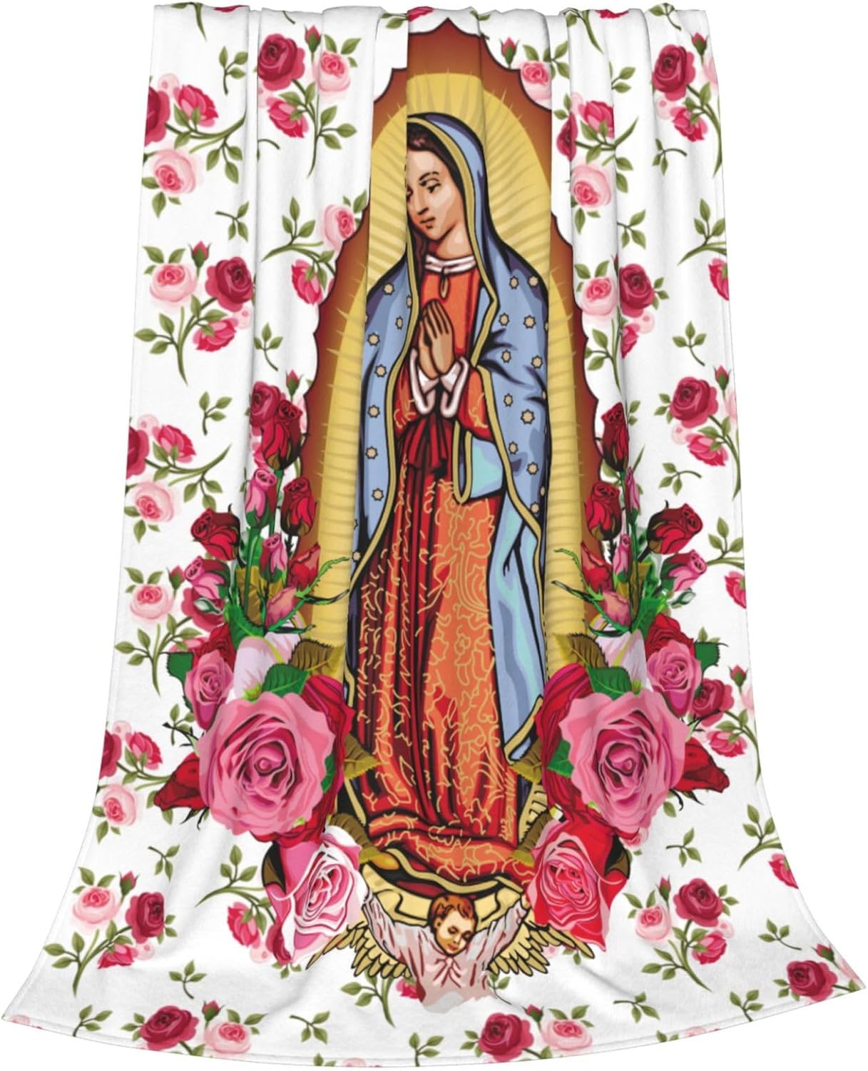 Virgin Mary Gifts - Virgin Mary Throw Blanket Soft Flannel Virgen De Guadalupe Gift Blanket 50"x40" - Image 3
