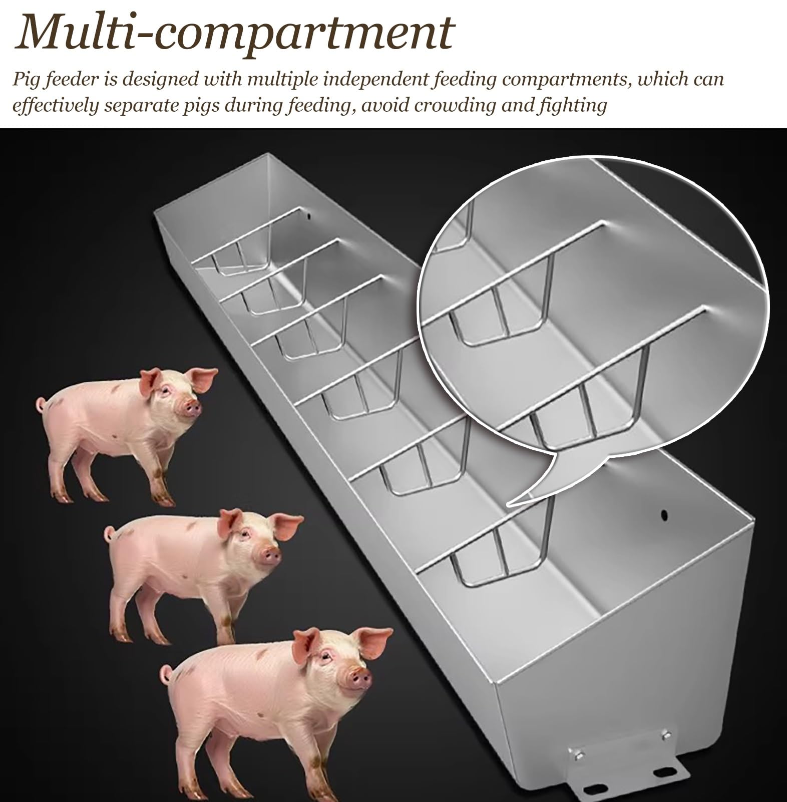 Mangiatoia per Maiali Mangiatoia Multicomparto Rinforzata per Suini, Abbeveratoio Metallico per Ovini, Bovini, Suini e Lama, Mangiatoia Sospesa per Bestiame con Viti(L200cm/78.7"(7 Slots))