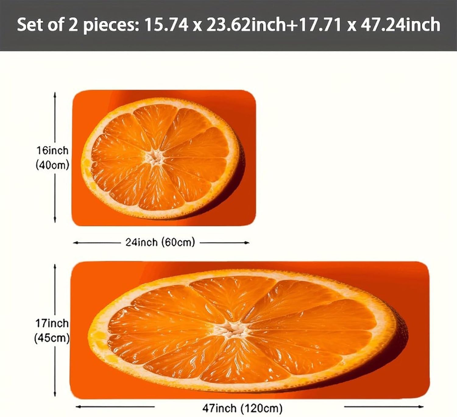 Orange Slice Kitchen Mat Washable Non Slip Rugs Soft Kitchen Mats for Floor Set of 2 PCS Cushioned Absorbent Runner Standing Rugs for Home Sink Laundry Office