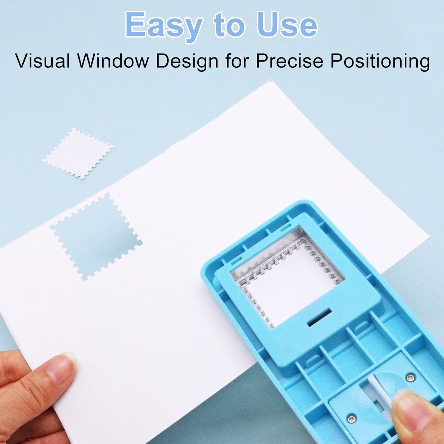 Postage Stamp Punch, 1.5 x 1.5 Inch Square Stamp Puncher for DIY Paper Crafting Scrapbooking Card Making, Embossed Edge Shape Lever Action Paper Hole Cutter