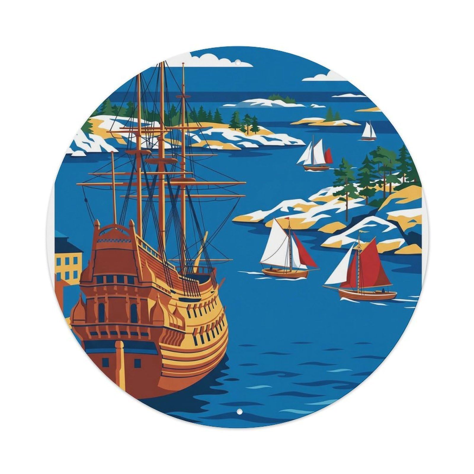 Vintage Travel Stockholm Sweden Crisp Metal Tin Sign
