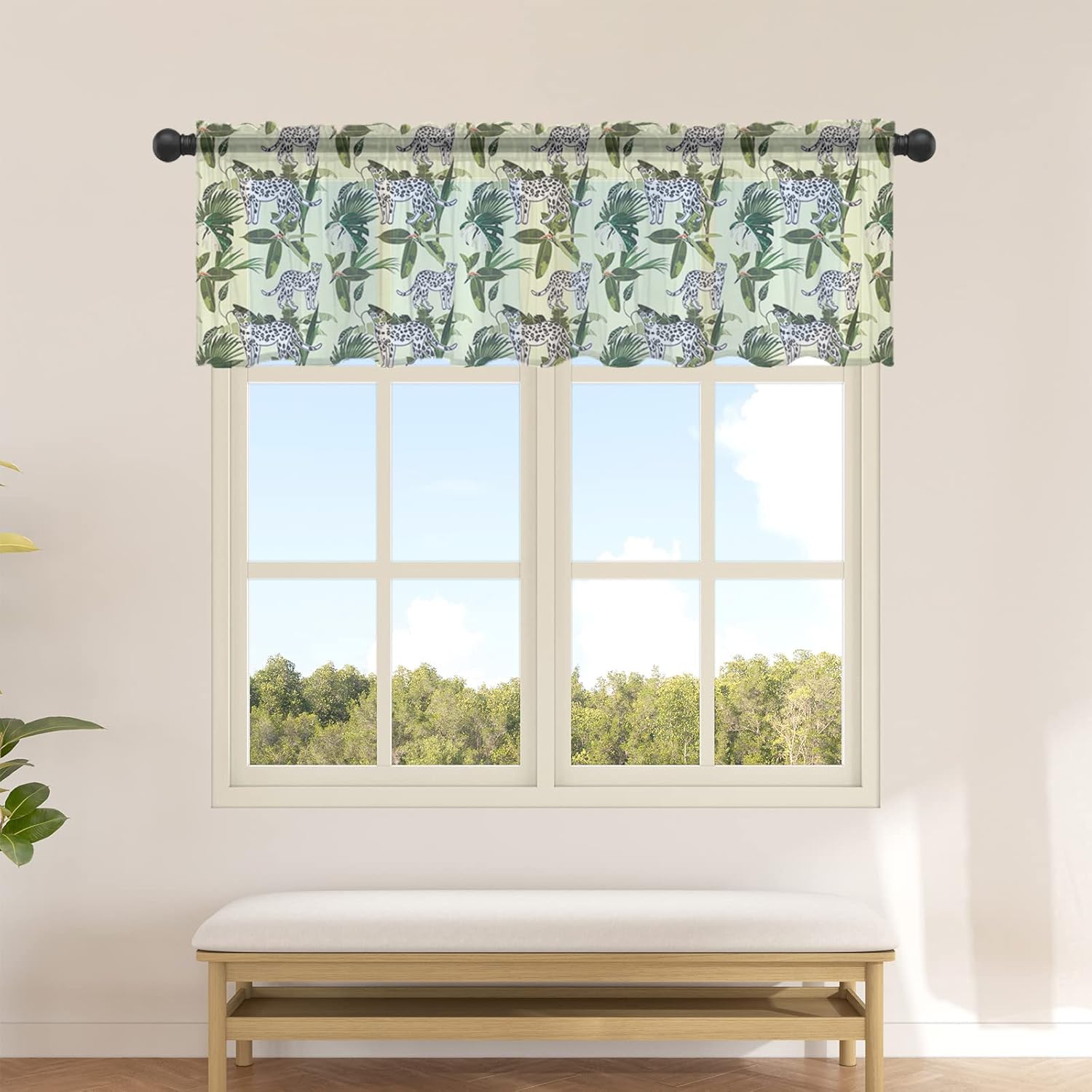 Leopard Print Curtain Valances for Windows, Rod Pocket