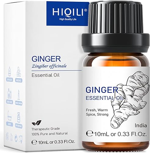 HIQILI - Aceite esencial de jengibre, 100% puro de grado terapéutico para la grasa del vientre, drenaje linfático, masajes, -10ml