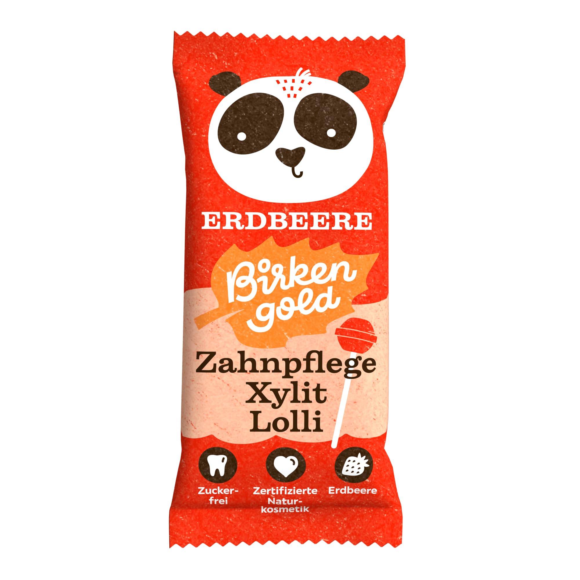 Birkengold Xylit Lolli Erdbeer | Naturkosmetik zertifiziert | 20x6g einzeln verpackt | vegan | zuckerfreier Dauerlutscher | Zahnpflege Lolli | Frucht Lolli Erdbeer