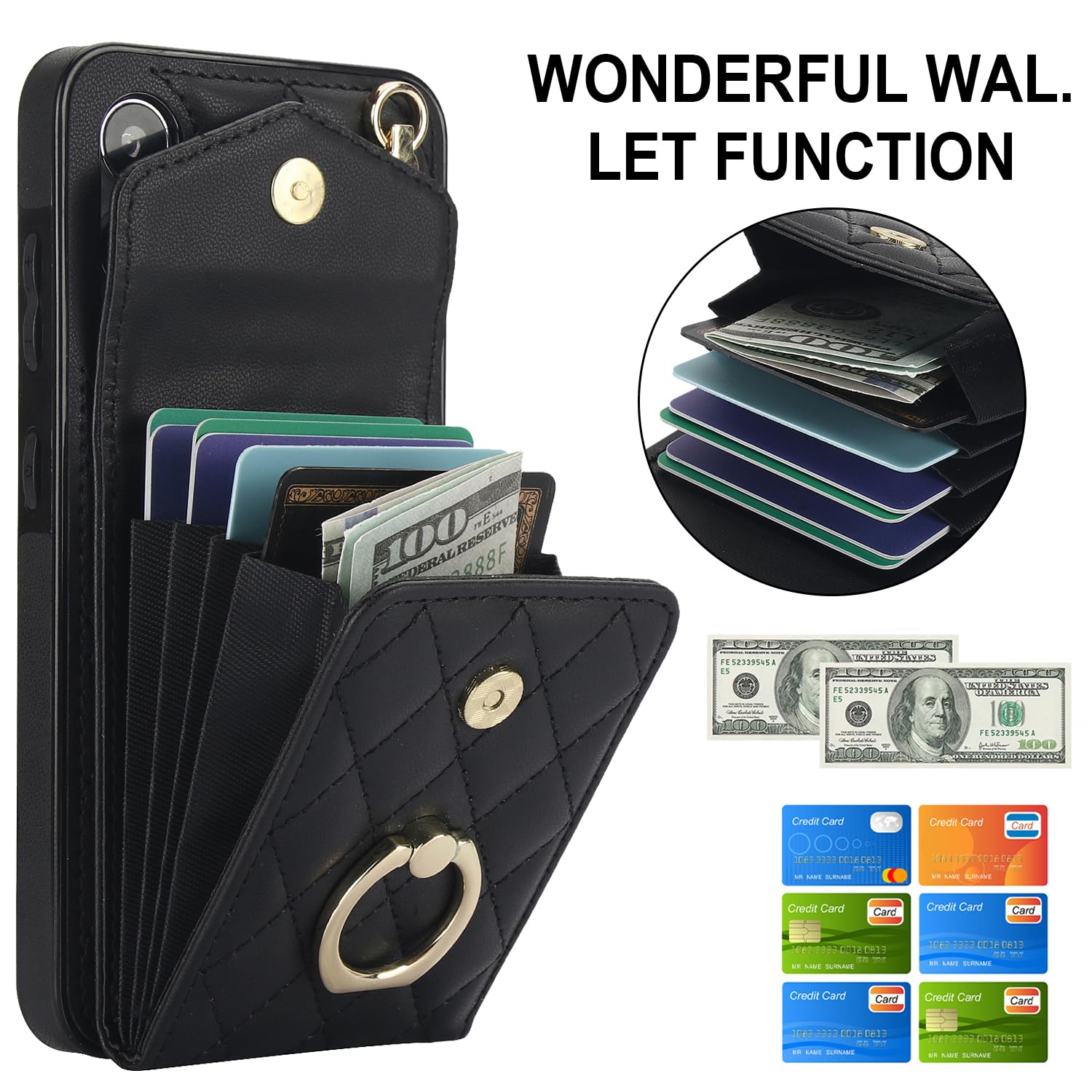 Asuwish Schutzhülle für Samsung Galaxy A15 5G/4G, Brieftaschen-Schutzhülle aus gehärtetem Glas, Displayschutzfolie und Handgelenkschlaufe, Ring, RFID-blockierend, Kartenhalter, Leder, für Damen und