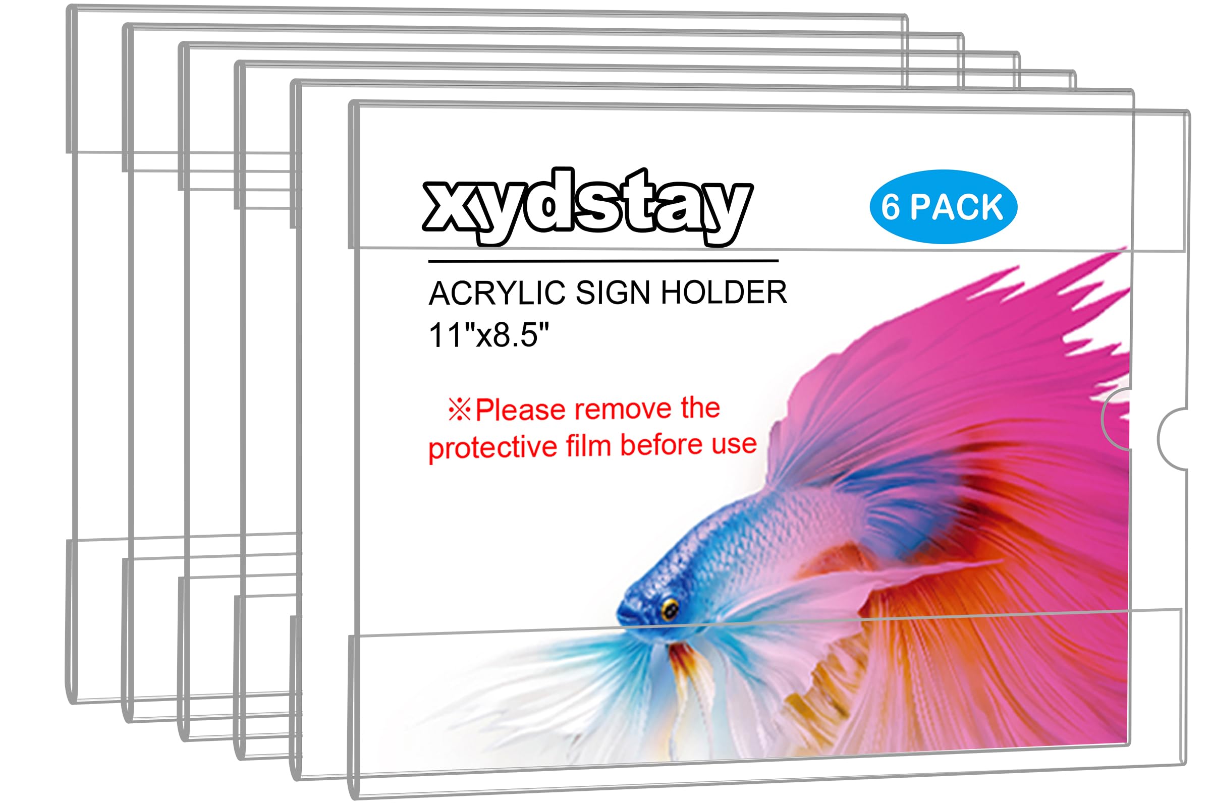 xydstay6pack Acrylic Wall Sign Holder with Tape,8.5 X 11 Wall Mount Clear Plastic Sign Holder, Horizontal Memo Document Menu Holder for Restaurant, Office, School, Store and Home Use,No Drilling