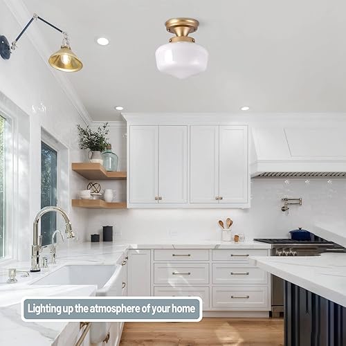 Miniatura 7 de AyshwillDec Lámpara escolar de latón de 8 pulgadas, lámpara de mediados de siglo, lámpara de vidrio de leche, lámparas de techo semiempotradas para