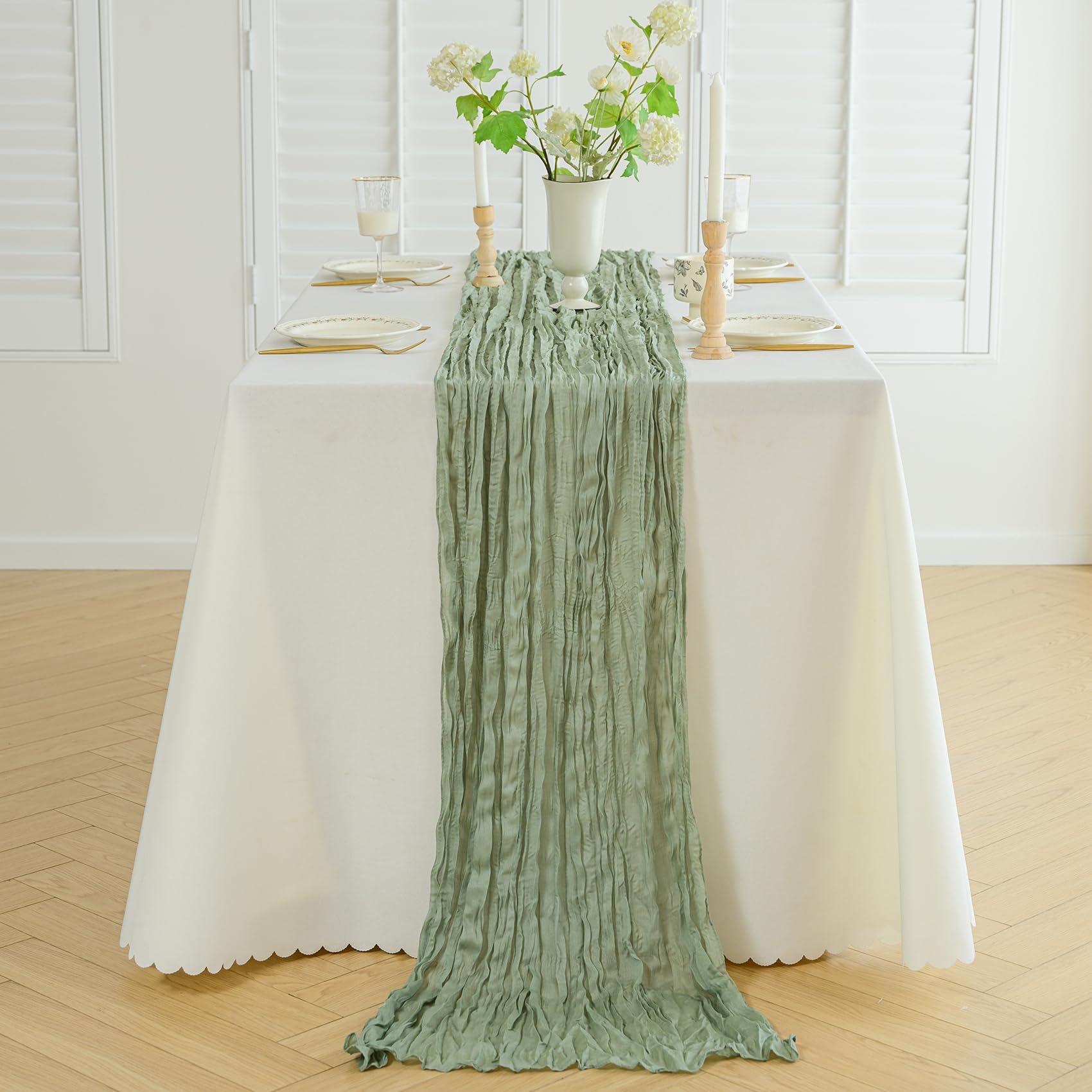 Wokceer - Camino De Mesa De Gasa De Algodón Para Fiesta, Bohemio, Rústico Y Traslúcido, Para Decoración De Mesa De Pascua, Baby Shower, Despedida De Soltera, Boda, 3 Unidades, 10 Pies