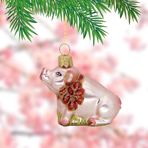 Miniatura 5 de CDL - Adornos para árbol de Navidad con diseño de lechón rosa soplado de vidrio soplado (3 pulgadas, cerdo G17)