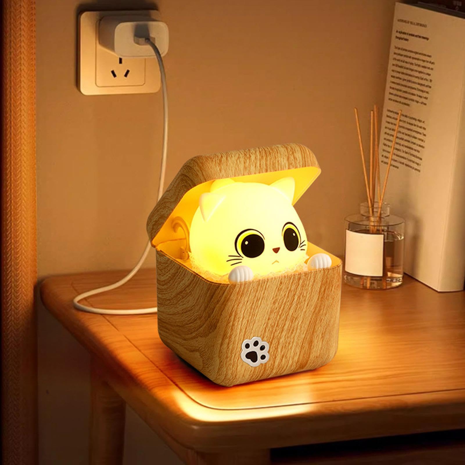 Niedliches Nachtlicht 3 Beleuchtungsmodi dimmbar, wiederaufladbar, | Kawaii Bettlampe Für Schlafzimmer, Nachttisch, Schrank, Eingangsbereich und Home Office
