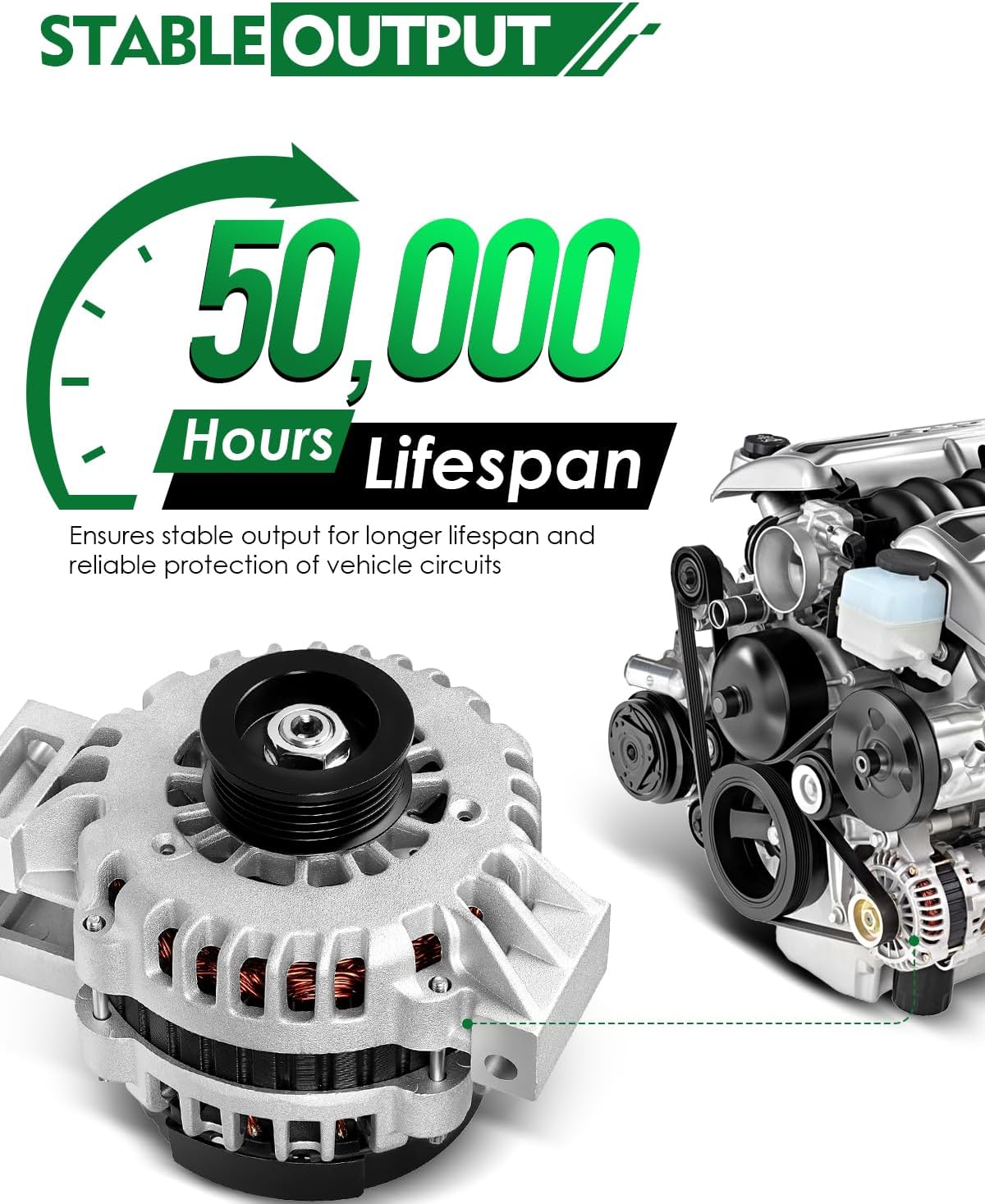 Upgraded Alternator for:-Chevy Trailblazer EXT 2002 2003 2004 2005 4.2L, for:-GMC Envoy XL XUV 2002 2003 2004 2005 4.2L, for:-Buick Rainier, Bravada, 9-7X 4.2L, 12V 150Amp OE# 10480285 (NEW)