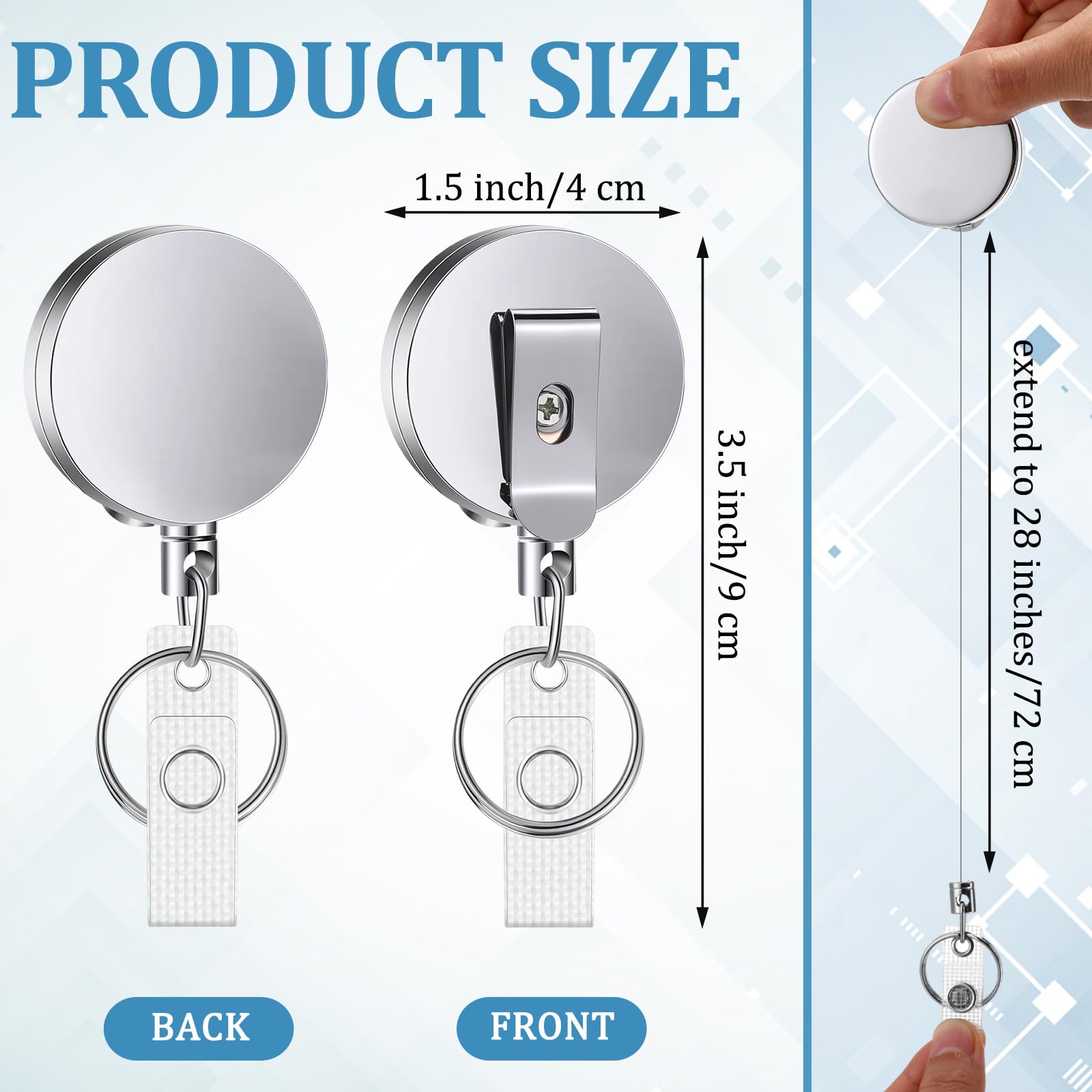 Leelosp 50 Stück robuste, einziehbare Ausweishalter, Spule, Metall, Ausweishalter mit Gürtelclip, Schlüsselanhänger, einziehbarer Clip, Großkarte für Arbeit, Mitarbeiter, Arzt, Krankenschwester