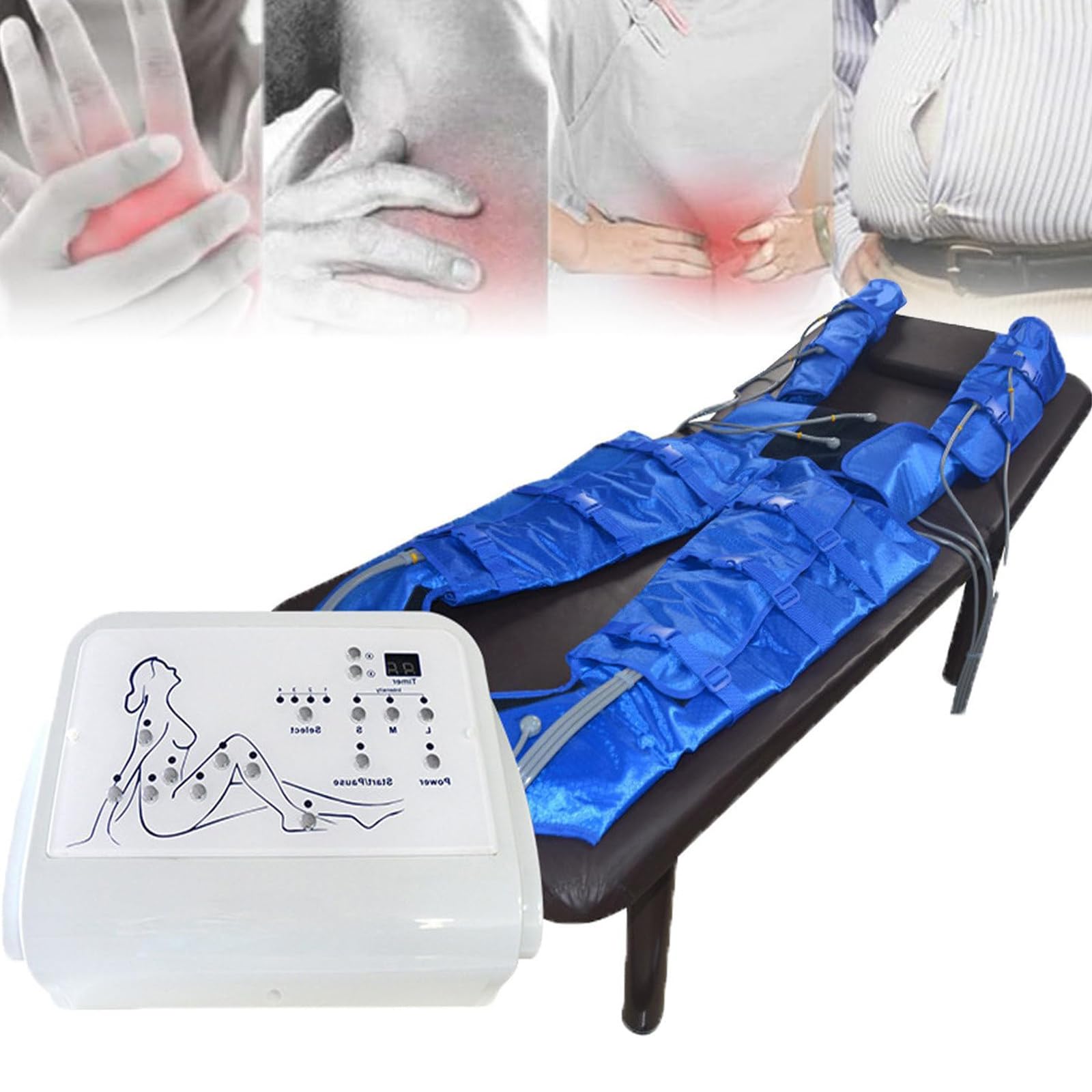 Macchina pressoterapia con drenaggio linfatico a Pressione d'Aria, Terapia Vuoto, Massaggio Corpo per Gambe, Braccia e Vita, rilassamento Muscoli, Strumento Dimagrante Bodysculpt Blue