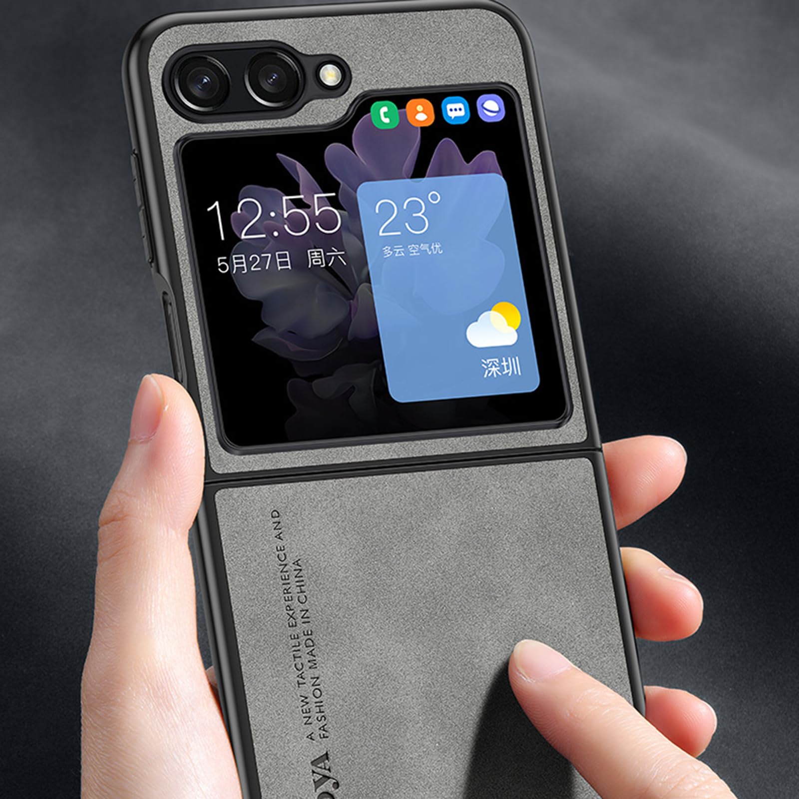 Coque pour Samsung Galaxy Z Flip 6, Ultra-Mince Mat Cuir d'affaires Couverture Bord Souple Protection Anti-Chute Coque,Gris