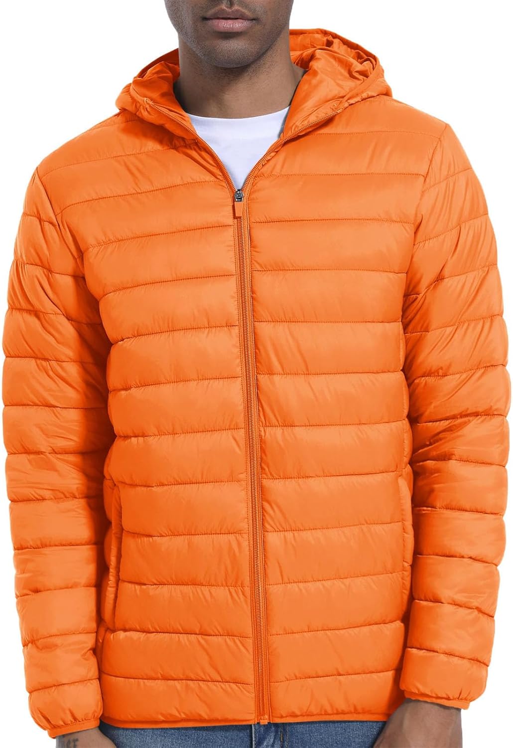 Mens Lightweight Hooded Jackets Full Zip Water Resistant Quilted Lined