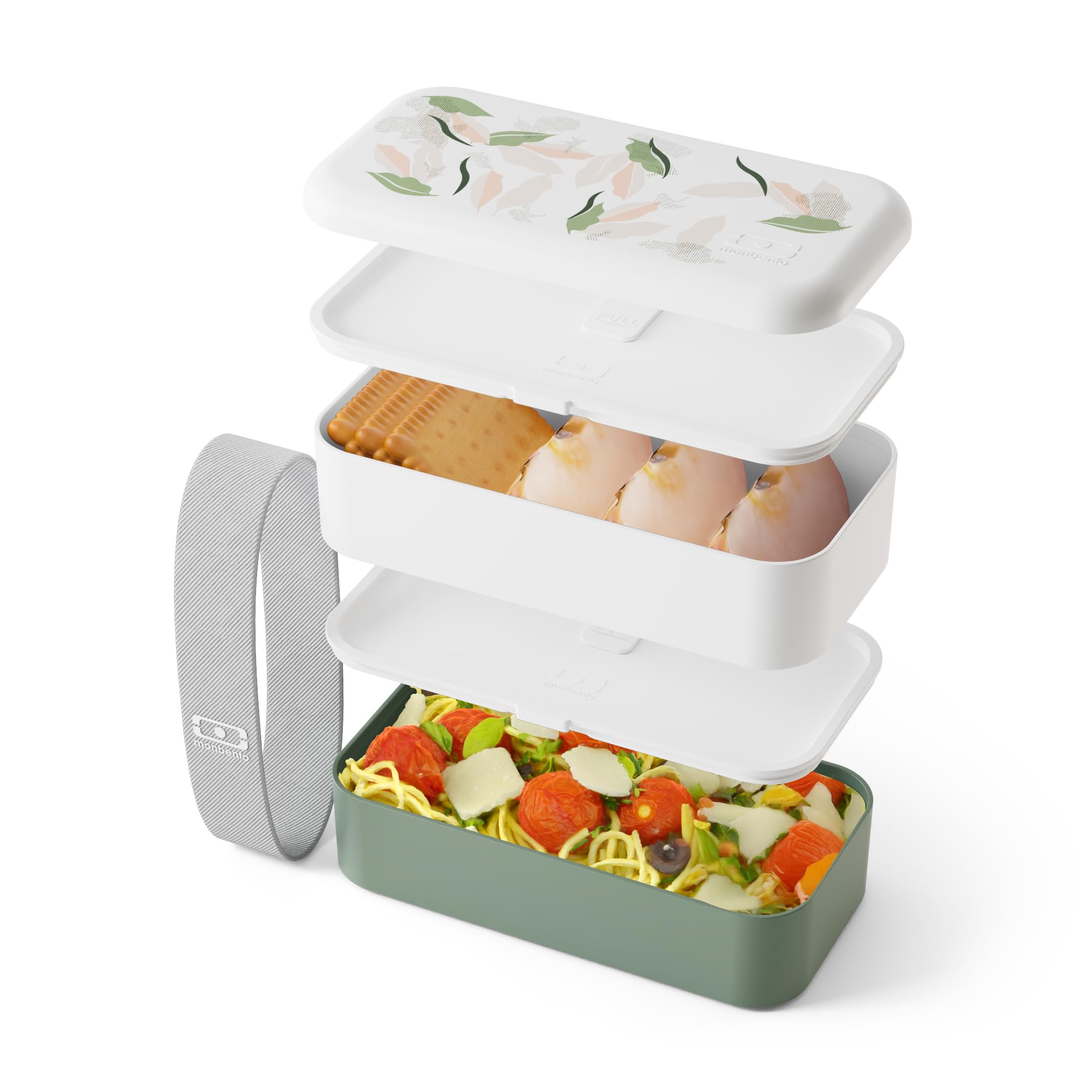 monbento - Brotdose MB Original - Bento Box Erwachsene - Jausenbox 2 Fächer Auslaufsicher - Mikrowelle & Spülmaschinengeeignet - BPA-frei - Meal Prep Lunchbox - Graphic Grün Leaves