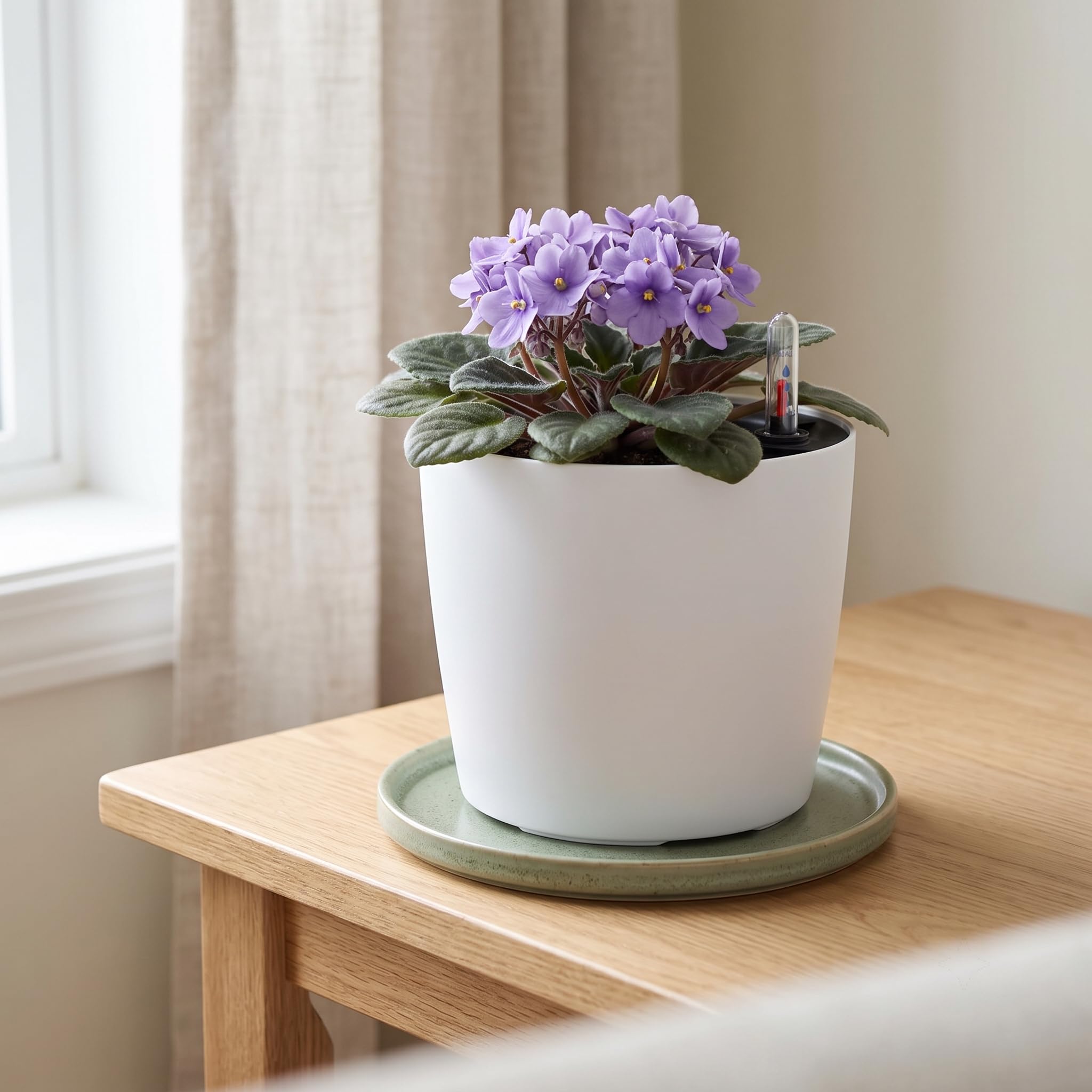 KINJOEK Confezione da 4 fioriere autoirriganti da 17,8 cm, con indicatore del livello dell'acqua, vaso da fiori bianco decorativo da giardino moderno per piante domestiche, fiori, violette africane,