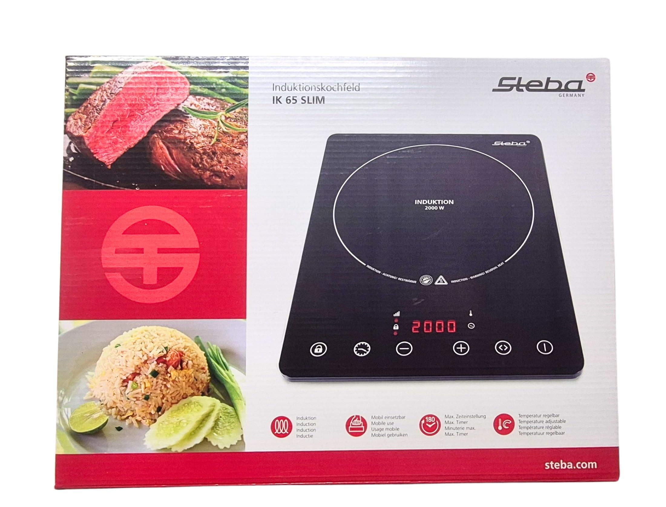 Steba IK 65 Slim Ultra-flaches Induktionskochfeld, Schwarz | Elektro, 2000 W, Mobil Einsetzbar
