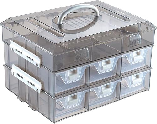 Miniatura 9 de MyGift Estuche Organizador de Almacenamiento de Herramientas Hardware y Piezas de Tornillos Gris Clásico de 11 Pulgadas con Detalles Blancos, 24