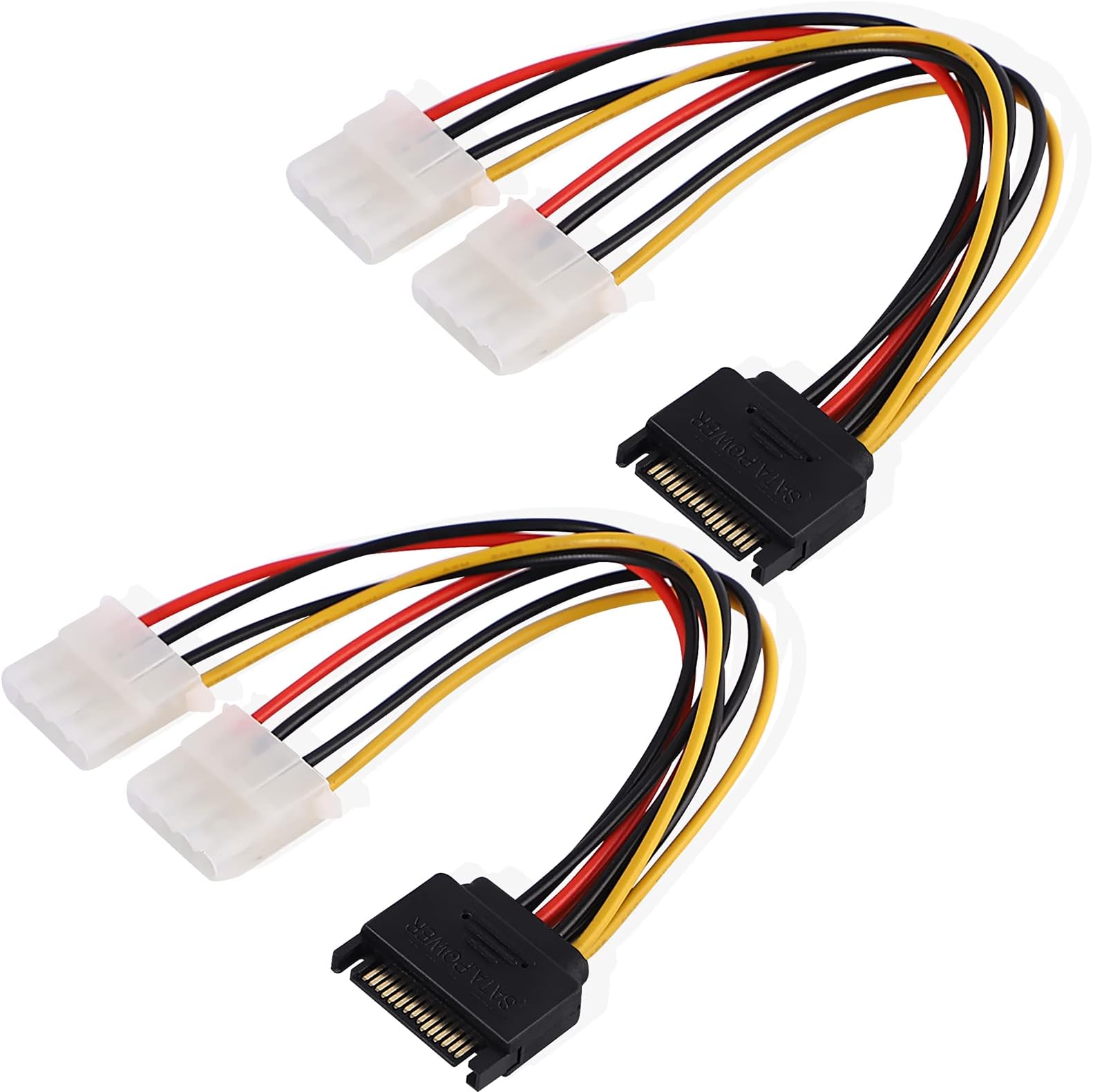 Cuziss 2Pack 8" SATA 15-Pin Male to Dual 4-Pin Molex Female Power Y Splitter Cable Adapter Hard Drive HDD SSD