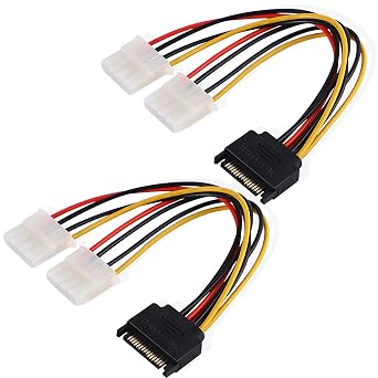 2Pack 8" SATA 15-Pin Male to Dual 4-Pin Molex Female Power Y Splitter Cable Adapter Hard Drive HDD SSD