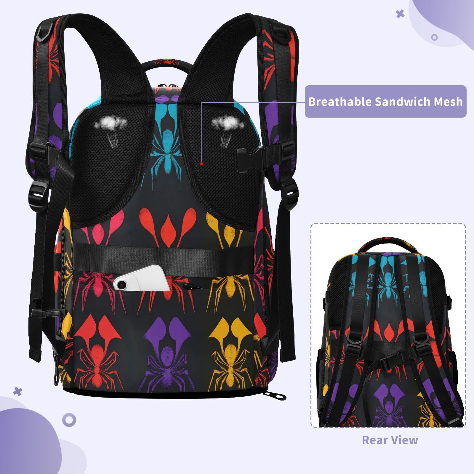 Damski plecak torba na laptopa 15,6 cala do samolotów 20 l | Stylowa torba studencka owad szczęśliwy wzór Halloween 15 cali torba na laptopa do szkoły mochilas para laptop de hombre 20L