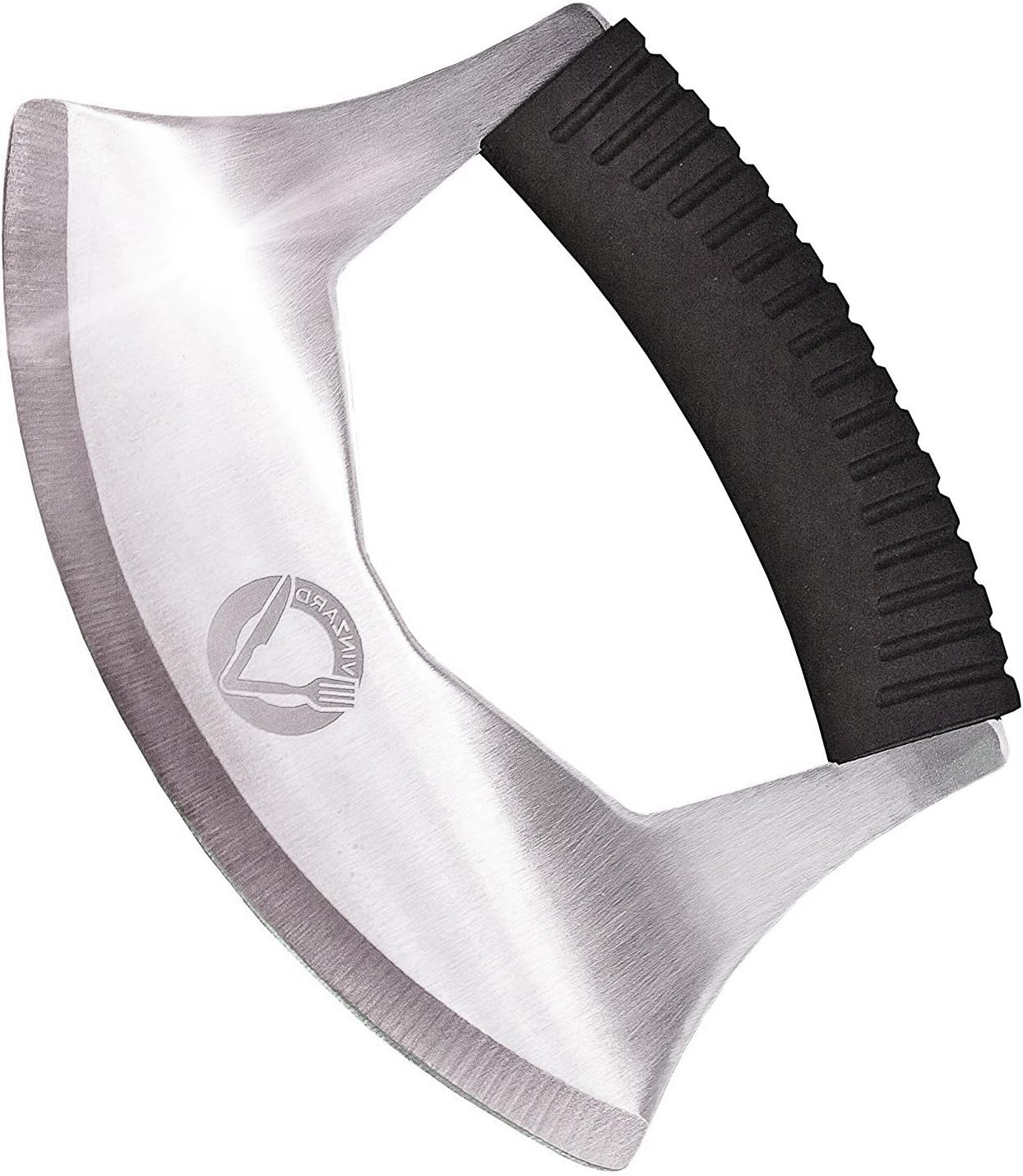 Best Knife Pizza Cutter in 2019 Design - Razor Sharp Rocker Slicer Top Quality Stainless Steel Blade as Mezzaluna Chef Fruit Vegetable Salad Chopper with Protective Cover by Vinzard