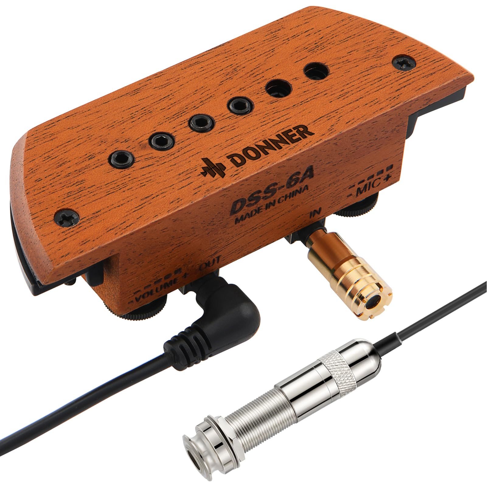 Donner Acoustic Guitar Pickup - DSS-6A Active Mahogany Soundhole Pickup with Mic Adjustable Heads Humbucker