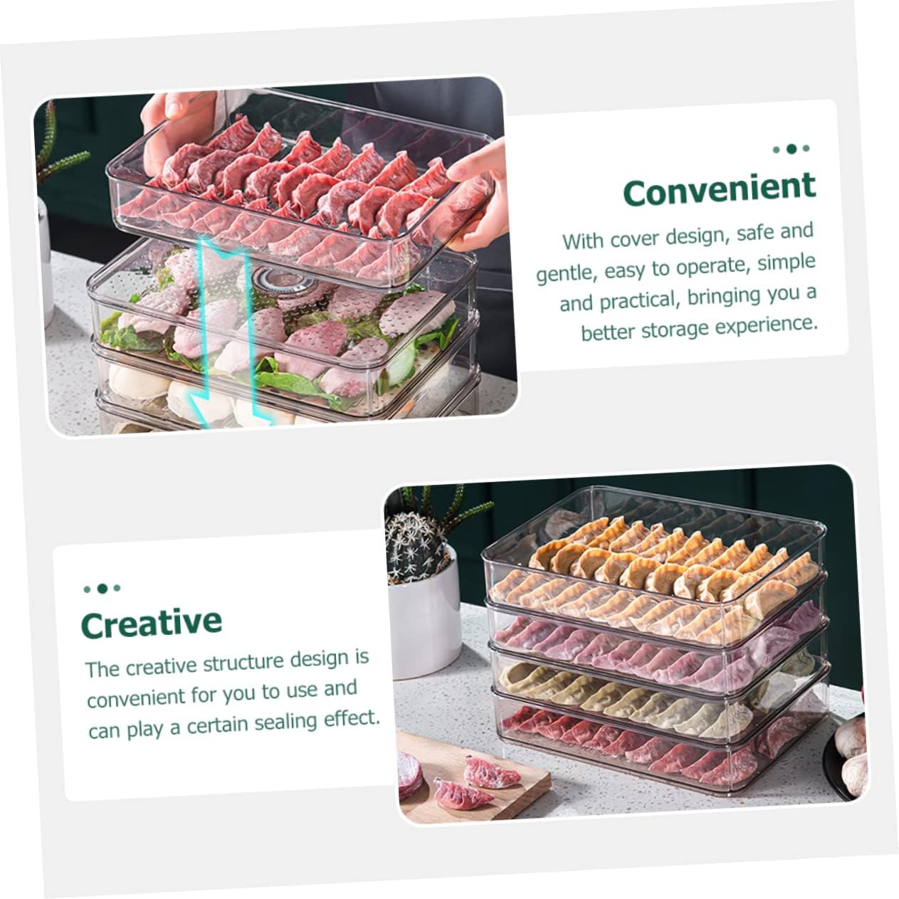 Stackable Bins for Freezer Refrigerator Food Storage Box Pet Material Easy to Clean Efficient Storage