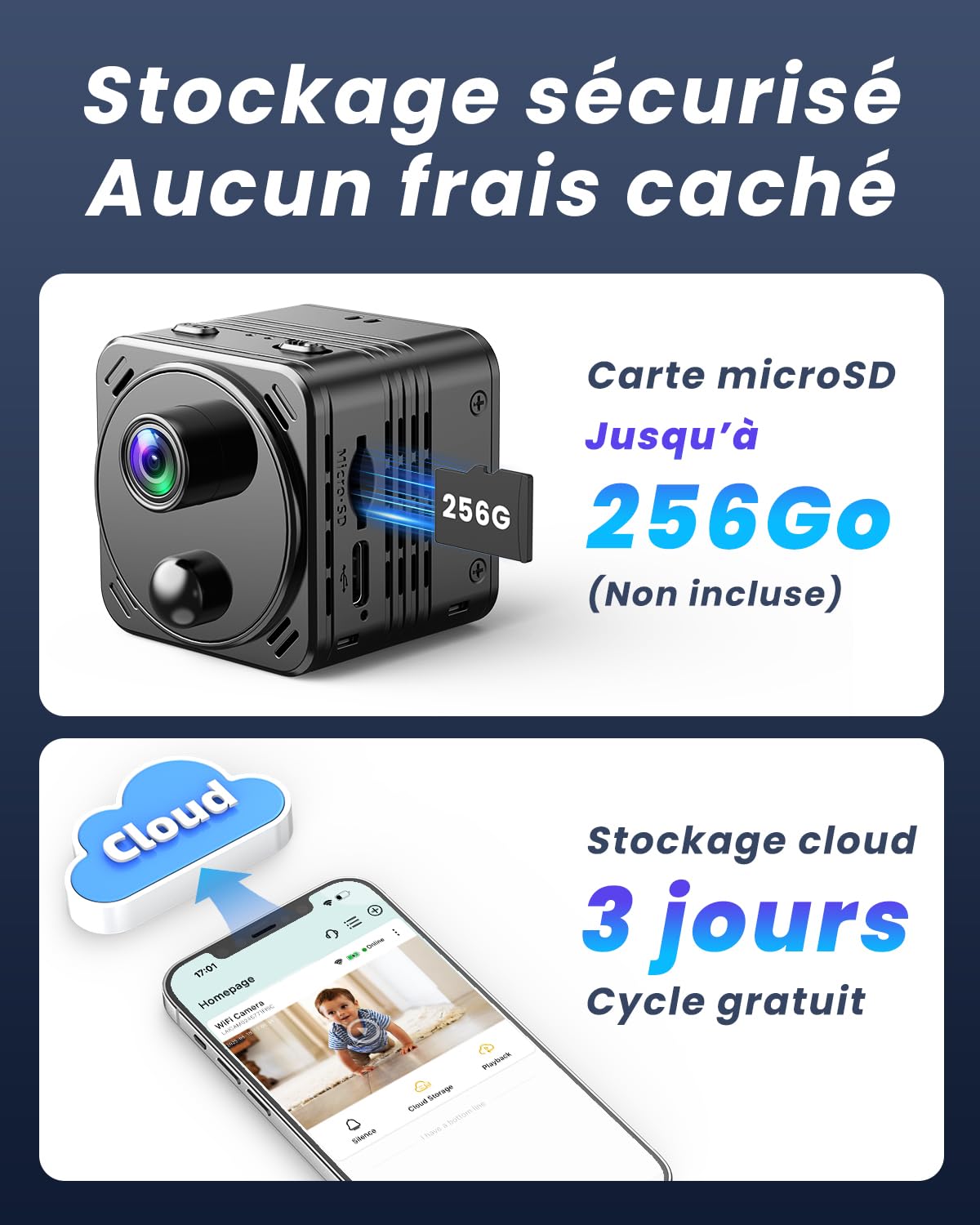 Mini caméra espion cachée 4K 2,4 G/5 G WiFi sans fil avec vision nocturne, détection de mouvement AI, stockage Cloud et SD, longue durée de vie de la batterie