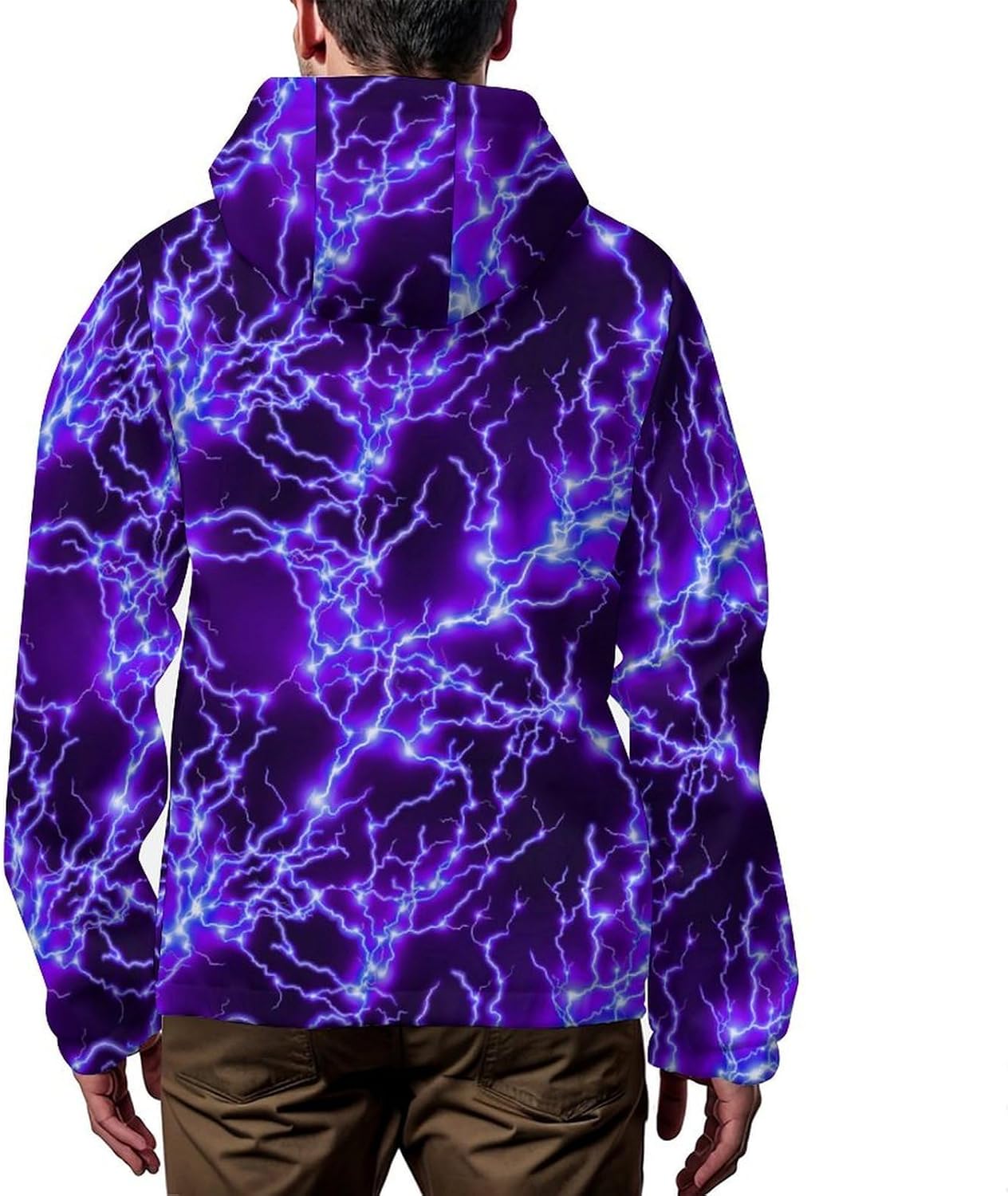 Red Blue Lightning Men's Windbreaker Jacket Lightweight Hooded Windbreaker Coat with Pockets