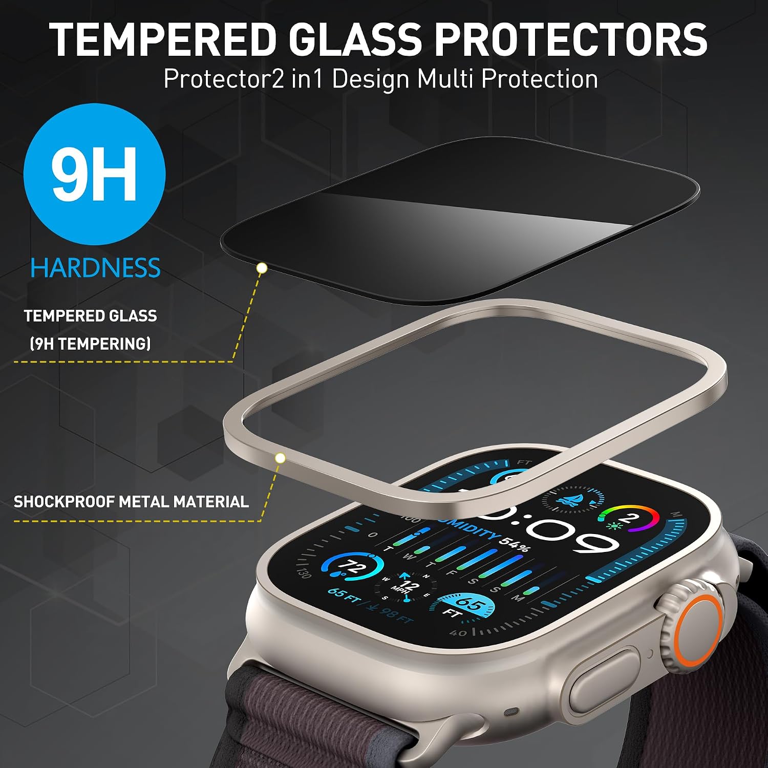 Suoman 2-Pack for Apple Watch Ultra 3/2/1 49mm Privacy Screen Protector, [Anti-peeping] Tempered Glass Ultra-Thin Full Coverage protective film -Titanium+Titanium