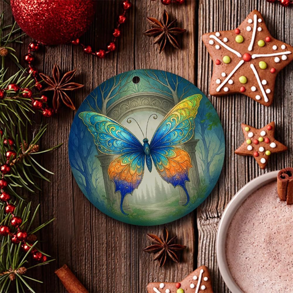 2025 Christmas Ornament – Fantasy Butterfly Art Christmas Ornament – Colorful Butterfly Holiday Decoration, Artistic Keepsake Gift - Image 4