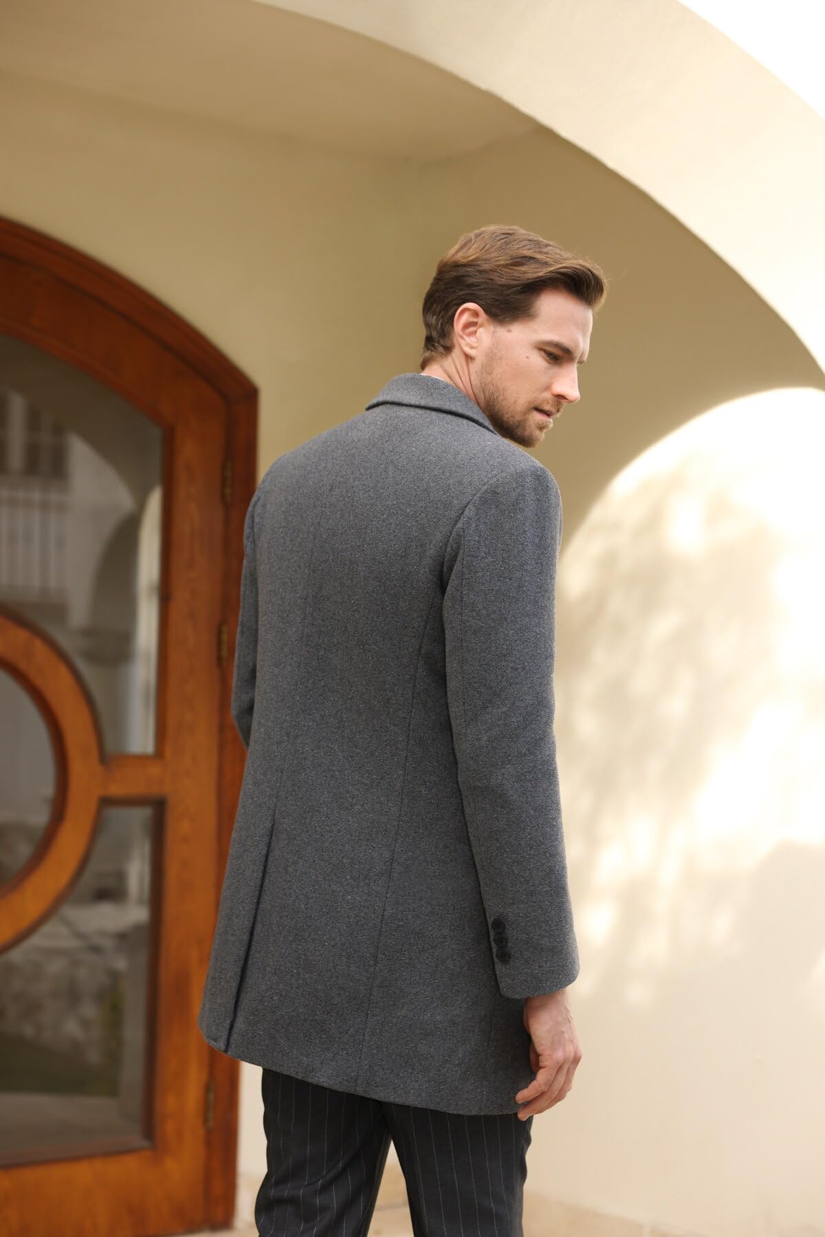 Allthemen Herren Wintermantel Slim Fit Lang Wollmantel mit Stehkragen Warm | Business Casual, Wolle, Mäntel, Winterjacke, Peacoat, Gefüttert, Trenchcoat, Einreihig, mit Knopfleiste