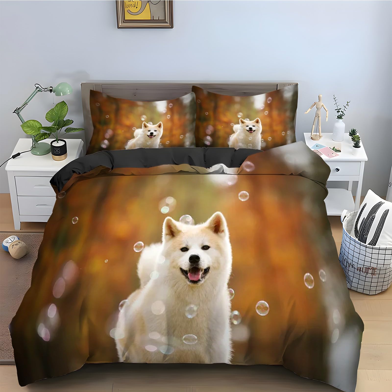 Housse de couette 160x200 Corgi mignon : parure de lit 3 pièces microfibre douce