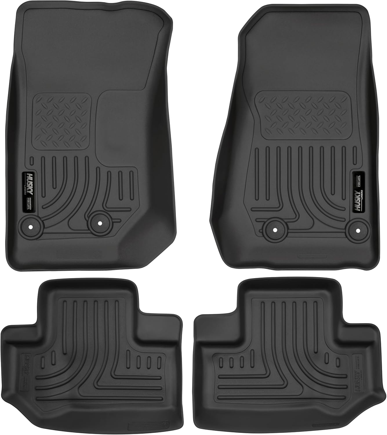 Husky Liners Weatherbeater Floor Mats | Fits 2011-2018 Jeep Wrangler (JK), 2-Door | Front & 2nd Row, 4-pc Black - 93951