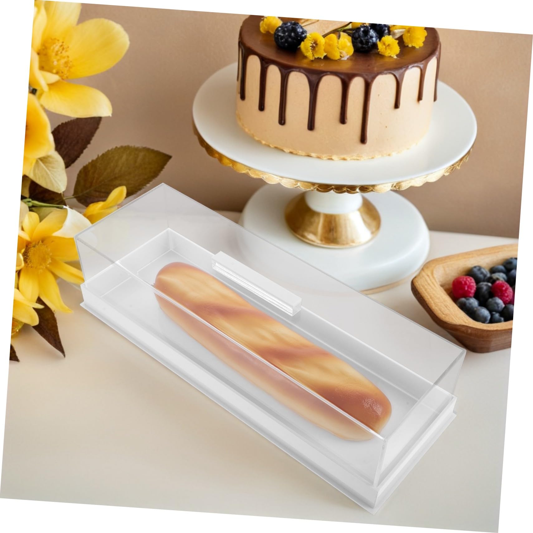 Zerodeko Caja de Presentación Rectangular para Pasteles con Bandeja de Acrílico Tapa para Tartas Soporte Transparente para Postres para Cafetería y Hogar