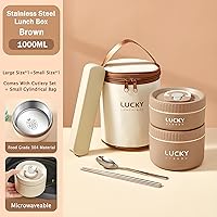 Vista 9 de Lonchera de acero inoxidable, caja bento aislada de 3 niveles apta para microondas, tazón de sopa para adultos, contenedor de alimentos térmico