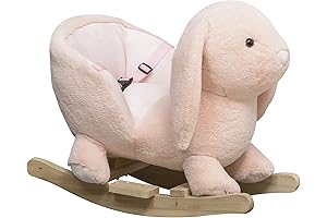Qaba Rabbit Wooden Rocking Horse for 1 Year Old Girls