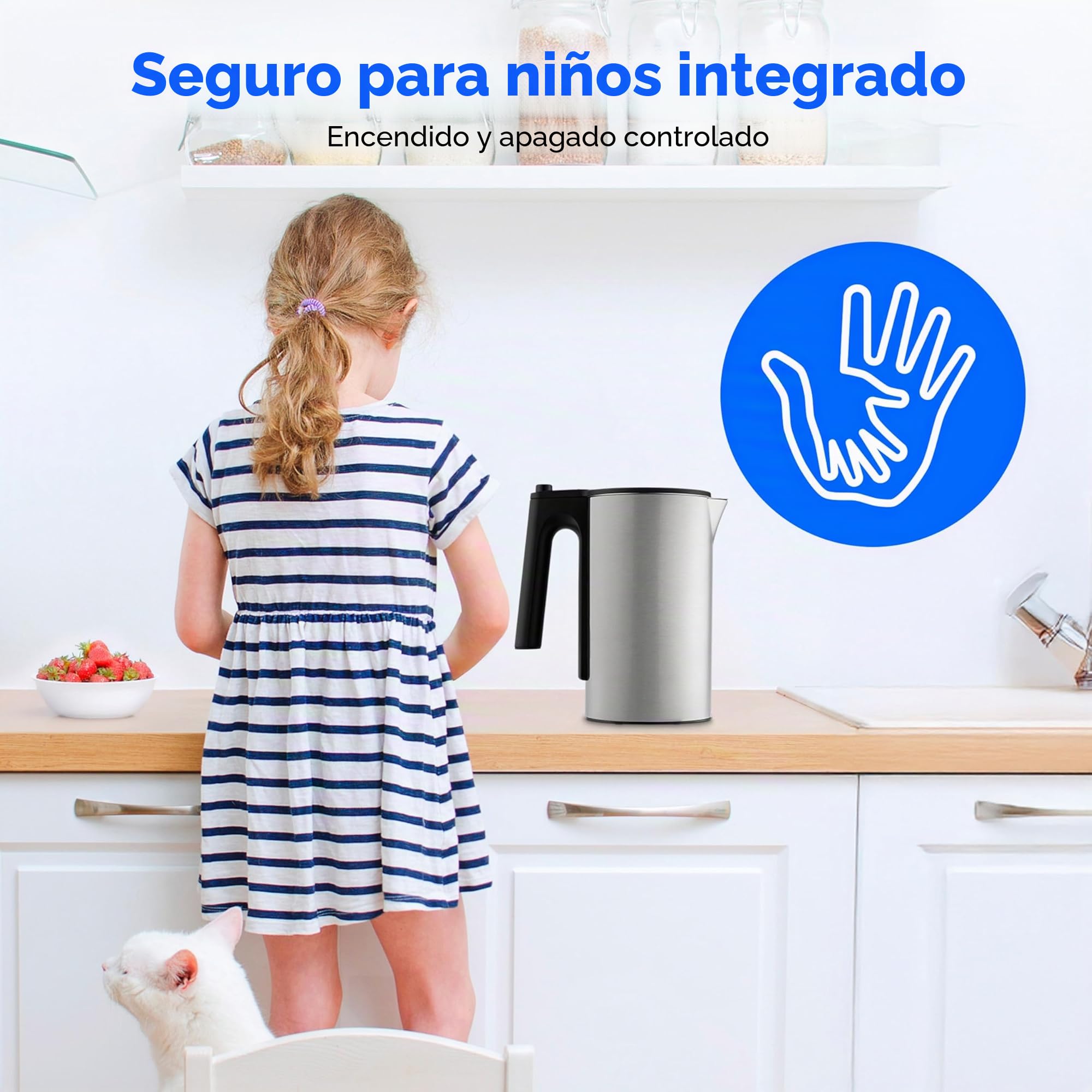MEDION Hervidor digital LIFE MD12106, potencia de 2200 vatios, capacidad de 1,5 litros, pantalla LED, barra luminosa LED, programas automáticos, seguridad para niños, color plateado.