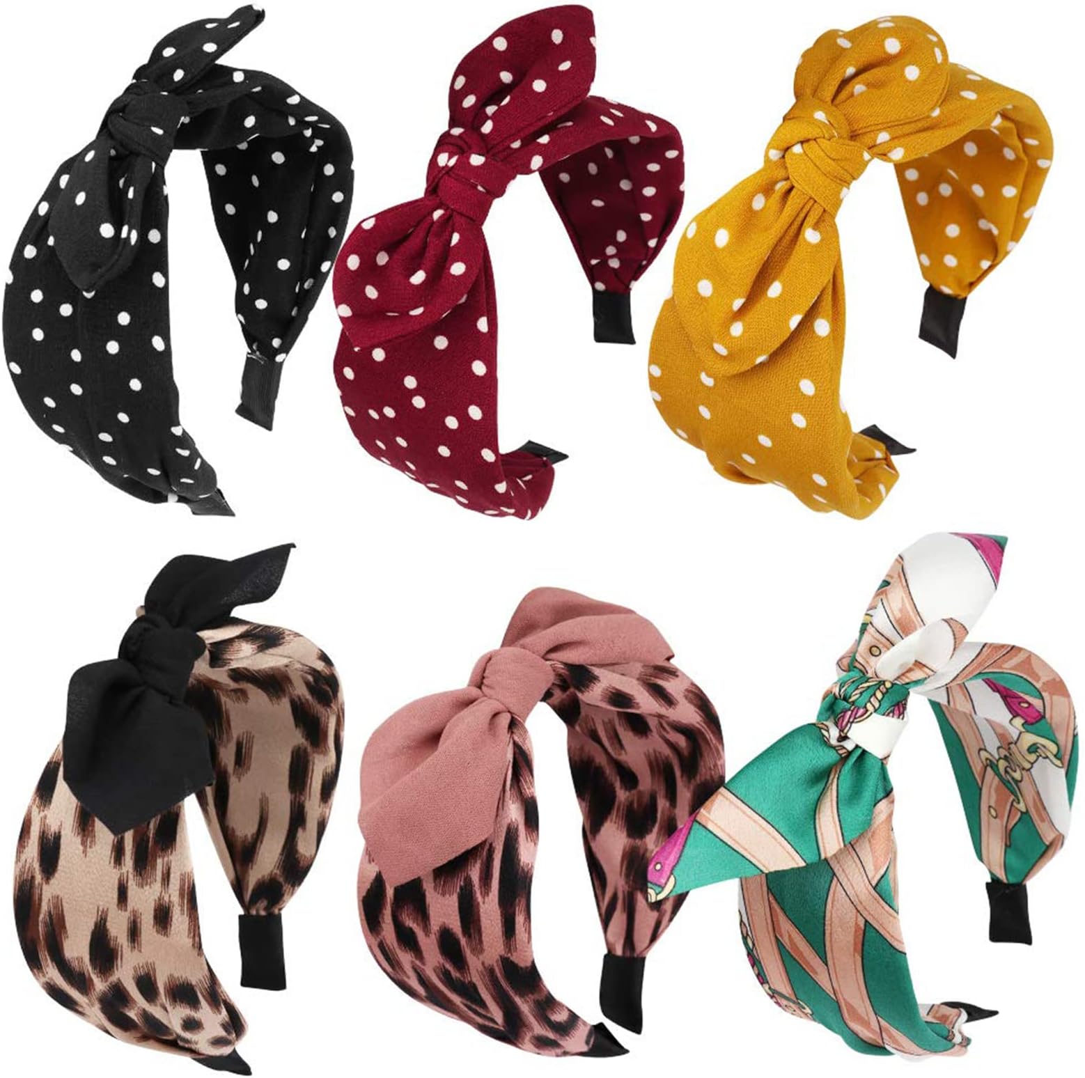 Jaciya 6 Pieces Knotted Headbands for Women Turban Headbands for Women Wide Headbands for Women Knot Headband 6 Colors cintillos de pelo para mujeres