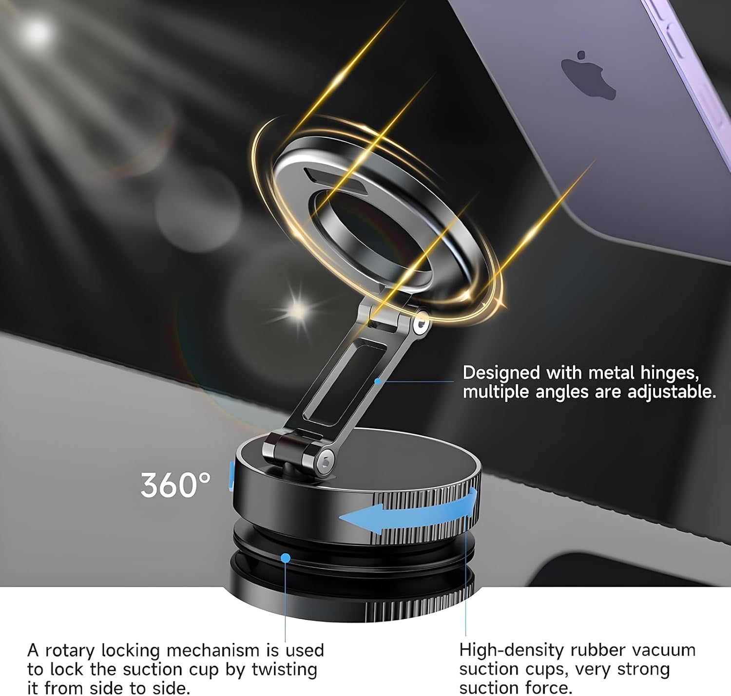Vacuum Magnetic Car Phone Holder-360° Rotation Super Strong N55 Magnetic Force Car Mount Reinforced 80LBS Ultra Suction Cup Cell Phone Holder for iPhone/Android and Car/Gym/Mirror