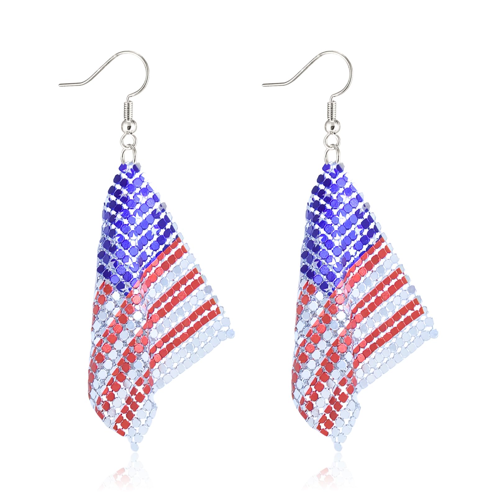 4th of July Drop Dangle Earring For Women Layered Faux Leather Independence Day Earrings Glitter Red White Blue Star Flag ...