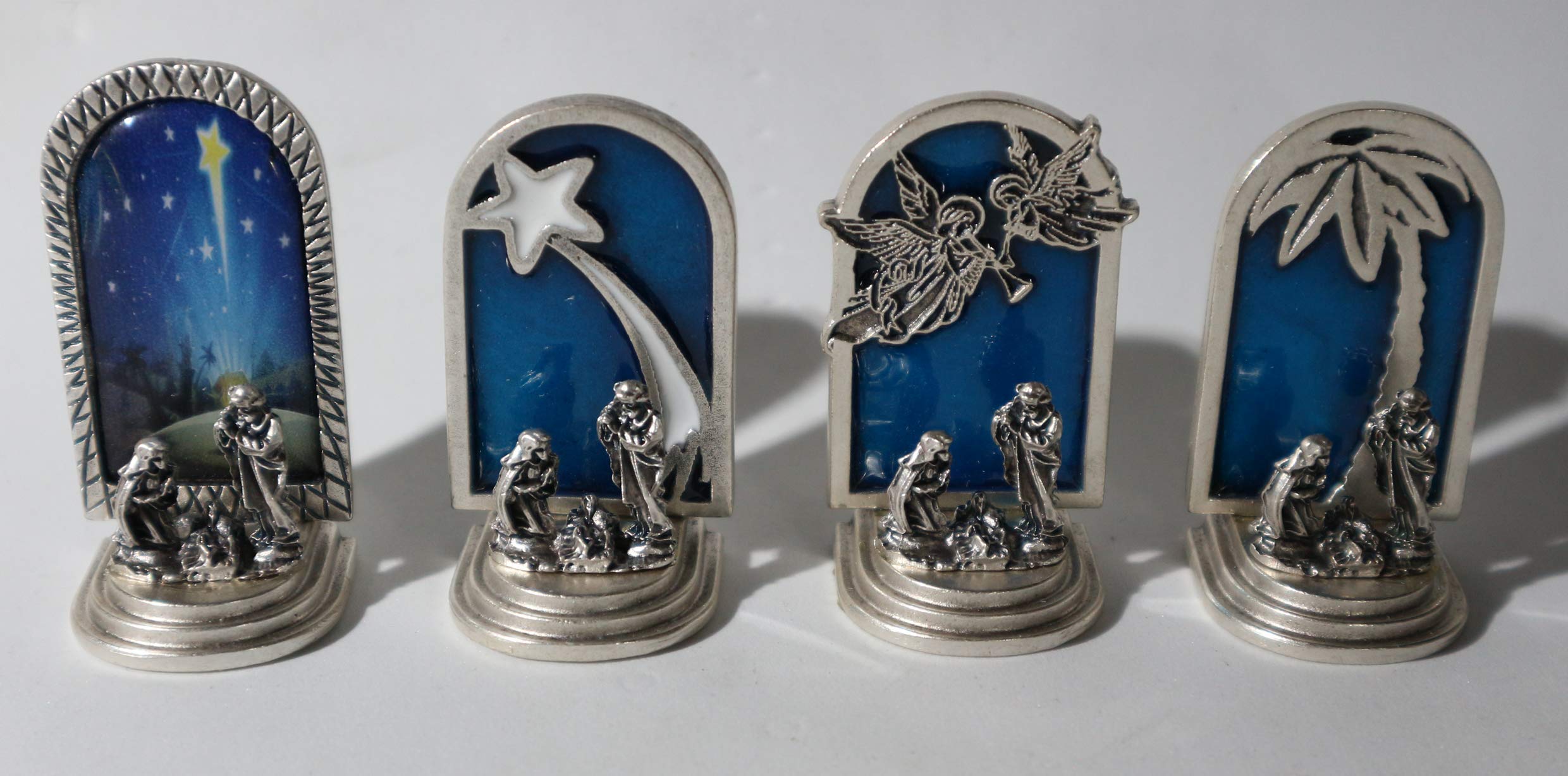 Eurofusioni Crèche de noël Originale Complete - Miniatures à Collectionner en Argent plaqué - Set 4 Nativité: Anges, Ètoile Comète, Palmier, Image - Décoration de Noël