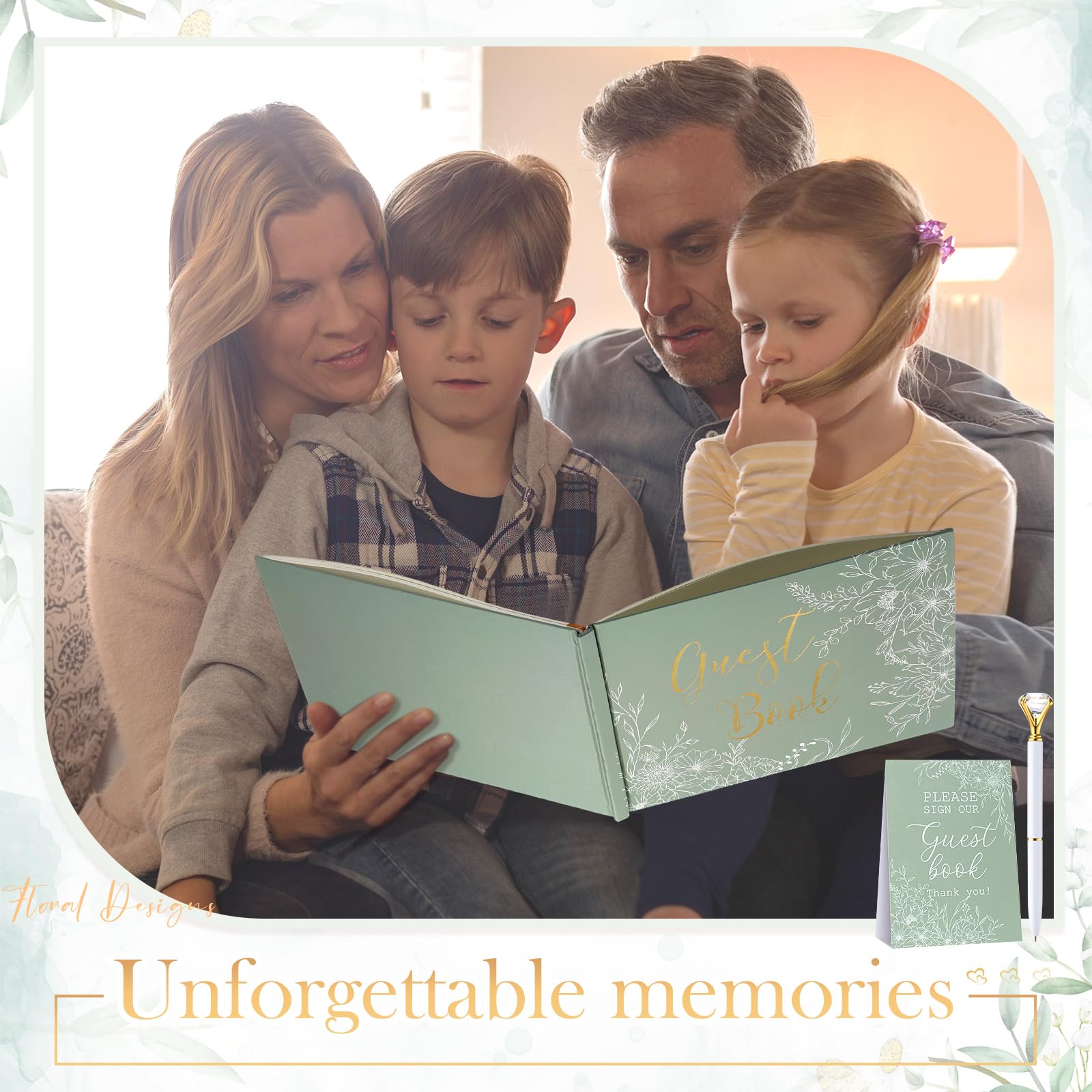 Engrowtic Libro de invitados de boda con fotos personalizadas del año 88 del año 88 para firmar en recepción, fiesta, álbum de fotos, libro de letreros para boda, baby shower, cumpleaños (verde salvia