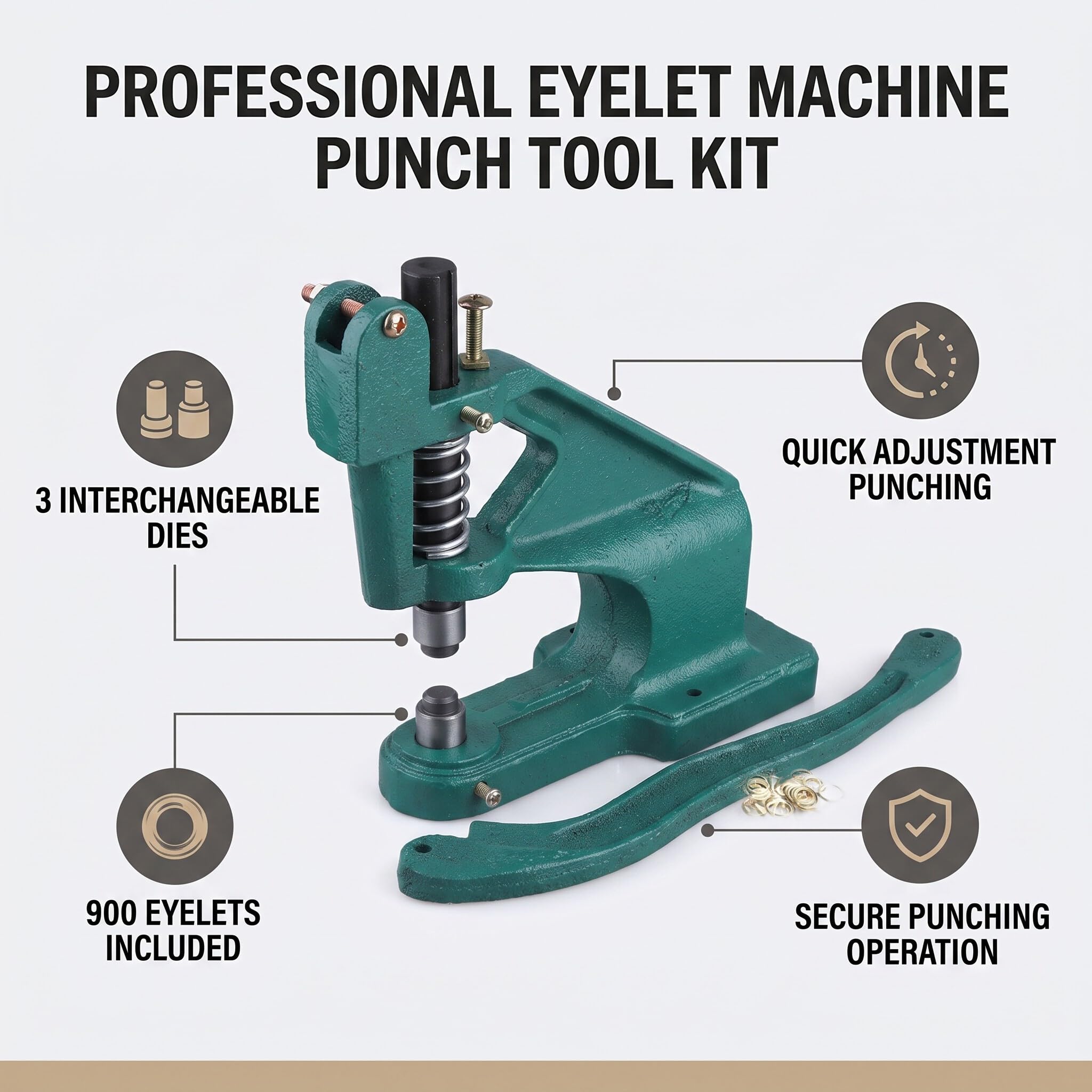 Presse à œillets pour Tissu, Rapid Pince à Riveter avec Rivets Machine à œillets Professionnelle 3 tampons et 900 6/10/12 mm pour Cuir Artisanat Rideaux Drapes Bannières en PVC
