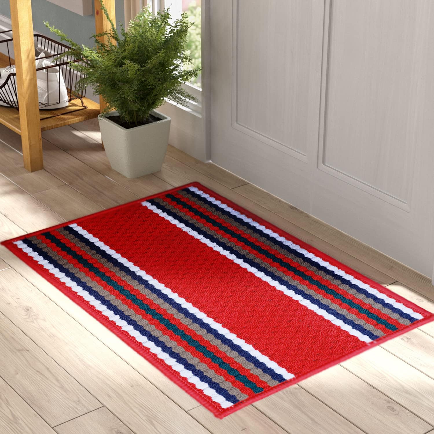 Status Contract Anti Slip Front Monsoon Doormat (38X58Cm)| Living Room Rug for Entrance Door|Polypropylene Floor Mat for Home|Essential Small Rug - Red, Rectangular