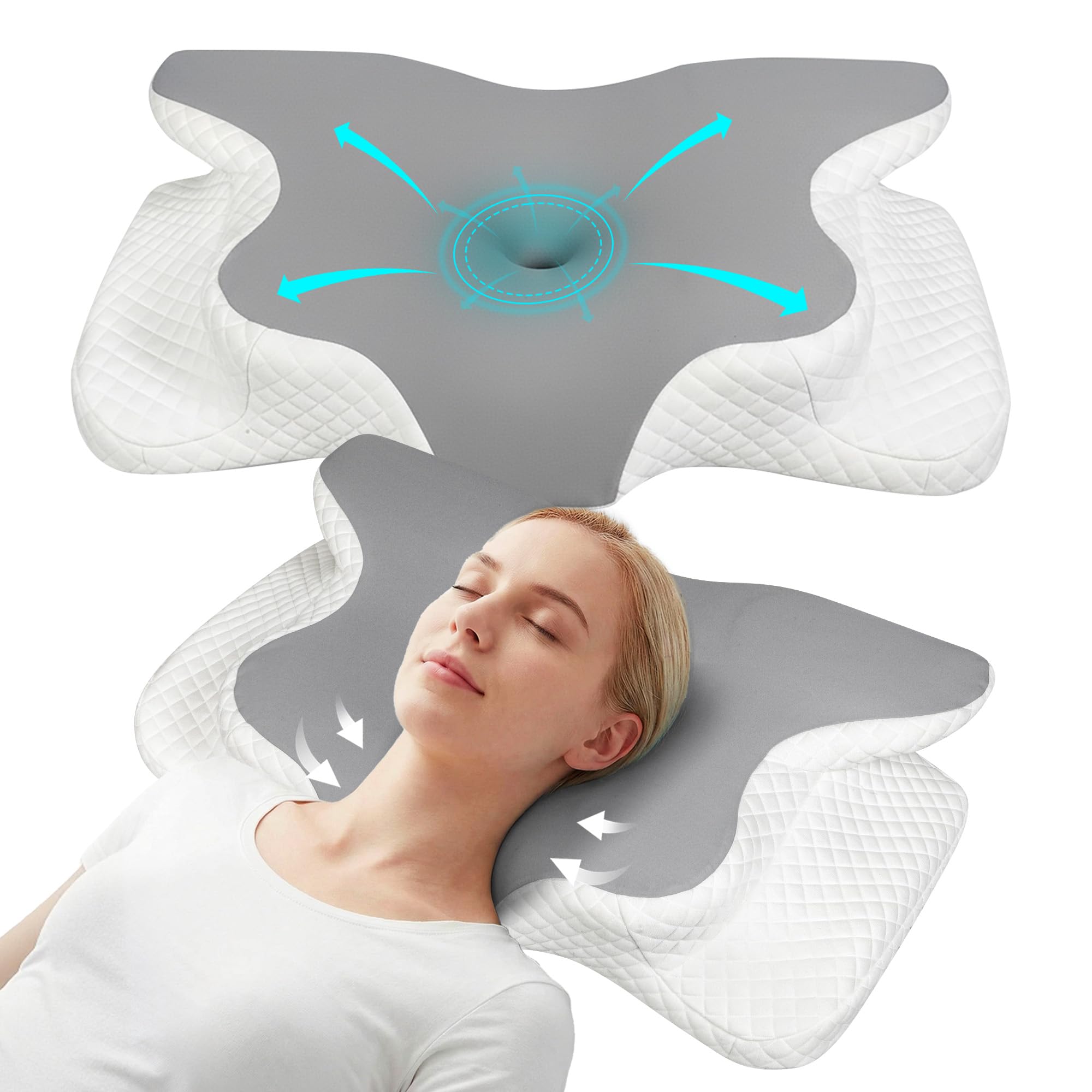 Lavio Grey Cervical Memory Foam Pillow For Neck Pain Relief, Ergonomic Orthopedic Pillow For Side, Back & Stomach Sleepers, Adjustable Height Neck Support Pillow With Breathable Removable Cover (Grey)